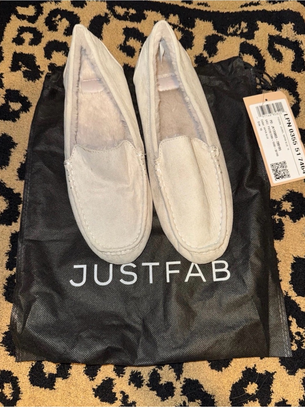 JustFab Light Gray Suede Moccasin Slippers